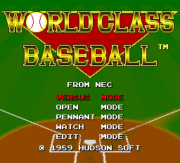 World Class Baseball Title Screen